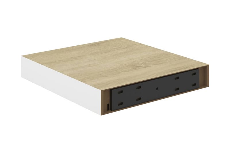 Svävande vägghyllor 4 st ek och vit 23x23,5x3,8 cm MDF - Vit/Trä - Förvaring - Hylla - Vägghylla