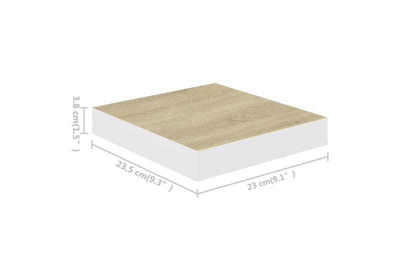 Svävande vägghyllor 4 st ek och vit 23x23,5x3,8 cm MDF - Vit/Trä - Förvaring - Hylla - Vägghylla