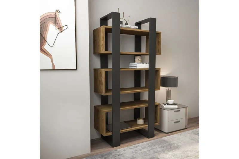 Thyric Bokhylla 80 cm - Valnöt/Antracit - Förvaring - Hylla - Bokhylla