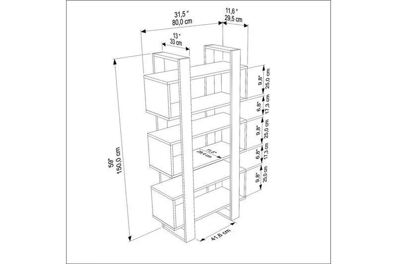 Thyric Bokhylla 80 cm - Valnöt/Antracit - Förvaring - Hylla - Bokhylla