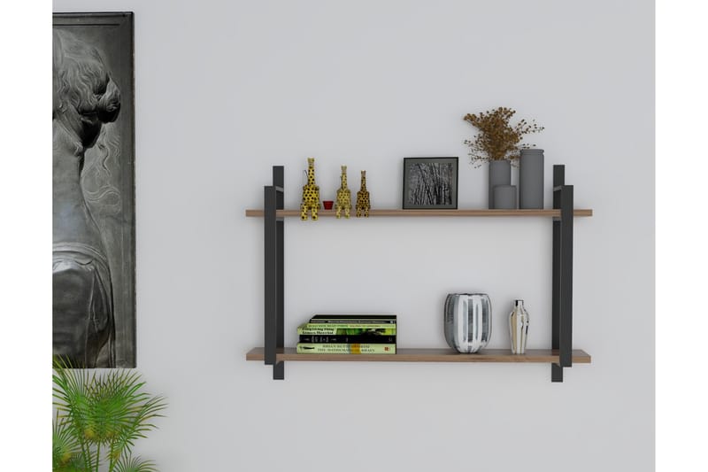 Aguien Vägghylla 90x22 cm 2 Hyllor - Mörkbrun - Förvaring - Hylla - Vägghylla