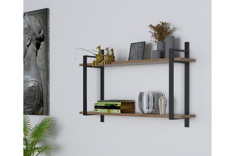 Aguien Vägghylla 90x22 cm 2 Hyllor - Mörkbrun - Förvaring - Hylla - Vägghylla