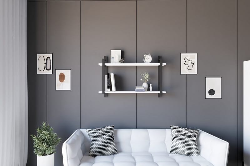 Andifli Vägghylla 90x60 cm - Vit - Förvaring - Hylla - Vägghylla