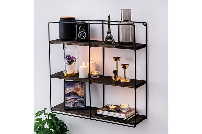 Apricus Vägghylla 60x15 cm 3 Hyllor - Svart/Mörkbrun - Förvaring - Hylla - Vägghylla