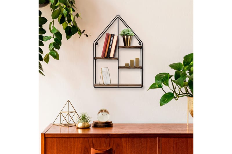 Catesbaei Vägghylla 60x15 cm 4 Hyllor, Svart/M örkbrun