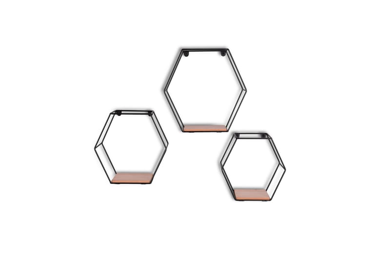 Chiara Vägghylla 3-Pack Svart/Trä - Svart/Trä - Förvaring - Hylla - Vägghylla