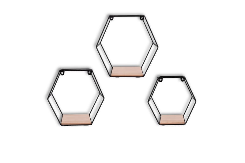 Chiara Vägghylla 3-Pack Svart/Trä - Svart/Trä - Förvaring - Hylla - Vägghylla