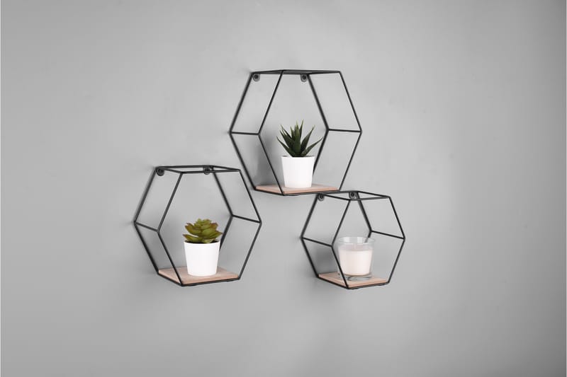 Chiara Vägghylla 3-Pack Svart/Trä - Svart/Trä - Förvaring - Hylla - Vägghylla