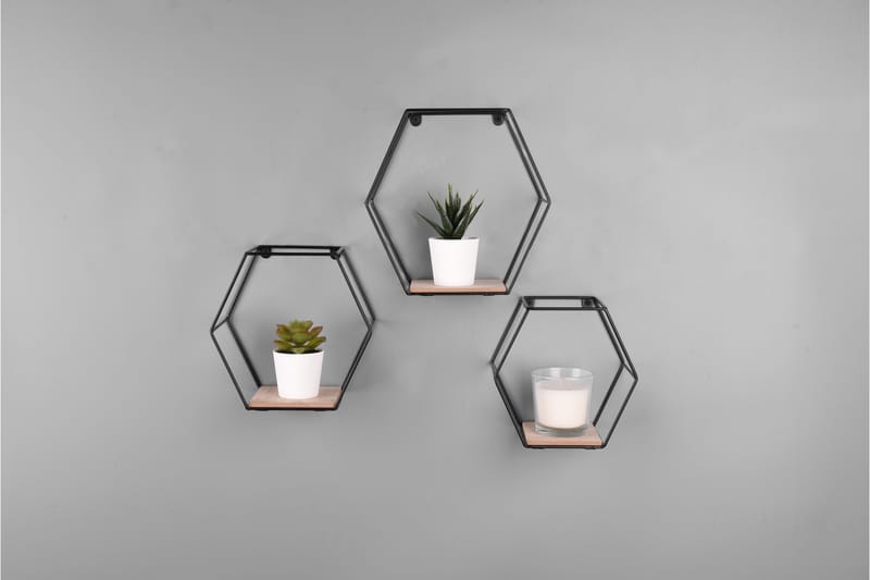 Chiara Vägghylla 3-Pack Svart/Trä - Svart/Trä - Förvaring - Hylla - Vägghylla