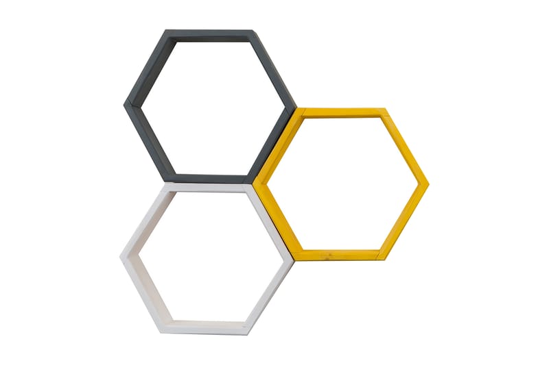 Croxall Vägghylla 58x9 cm 3 Hyllor - Vit/Antracit/Gul - Förvaring - Hylla - Vägghylla