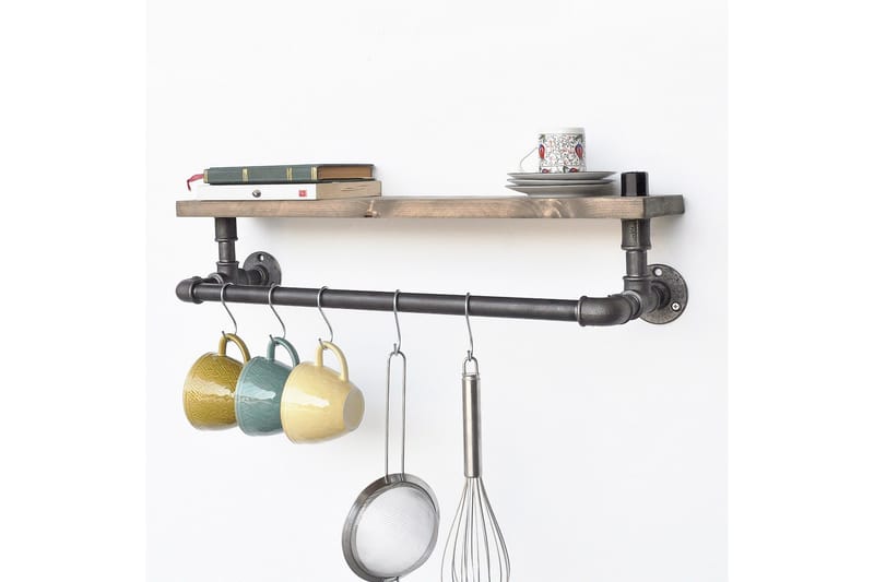 Evila Kökshylla Rör/Trä - Svart/Trä - Förvaring - Klädförvaring - Klädhängare - Klädställning