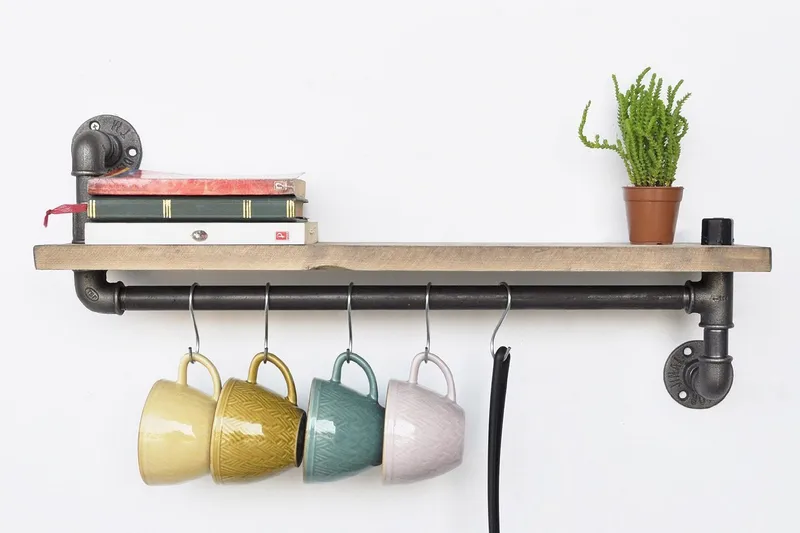 Evila Kökshylla Rör/Trä - Svart/Trä - Förvaring - Klädförvaring - Klädhängare - Klädställning