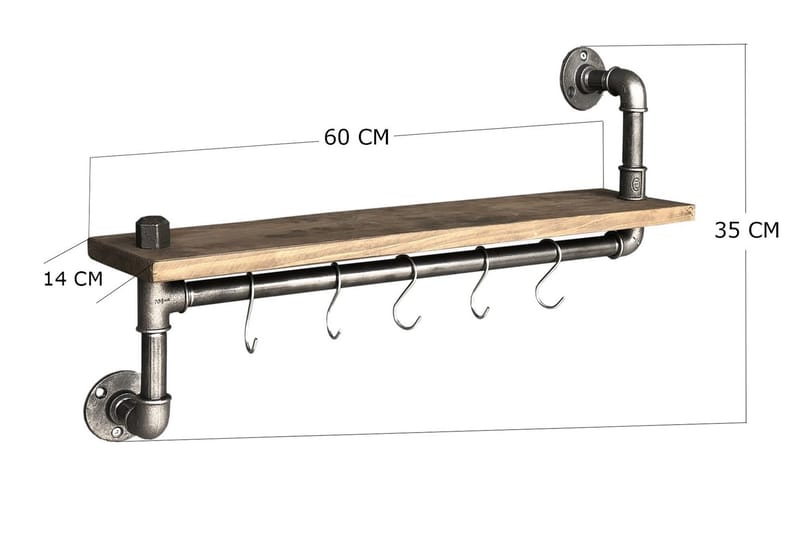 Evila Kökshylla Rör/Trä - Svart/Trä - Förvaring - Klädförvaring - Klädhängare - Klädställning