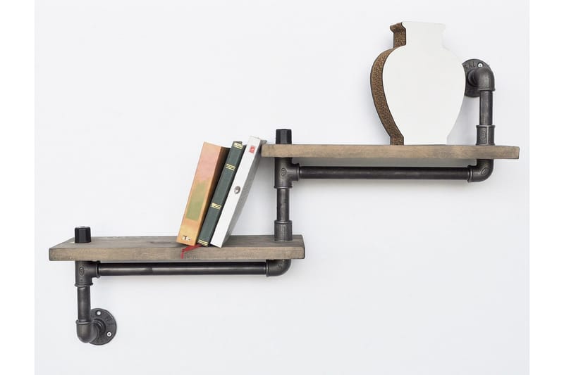 Evila Trapphylla Rör/Trä - Svart/Trä - Förvaring - Hylla - Vägghylla