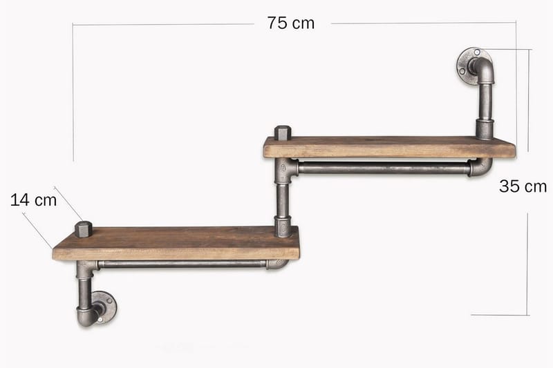 Evila Trapphylla Rör/Trä - Svart/Trä - Förvaring - Hylla - Vägghylla