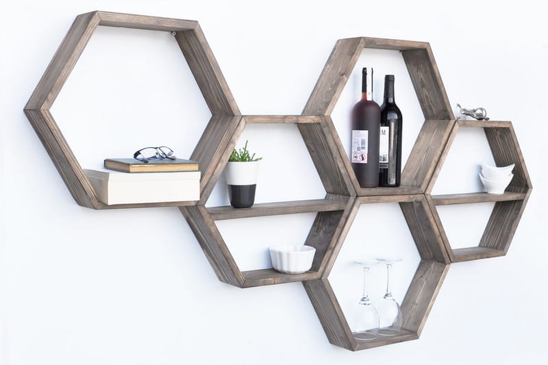 Evila Vägghylla 5 Hexagoner - Trä - Förvaring - Hylla - Vägghylla