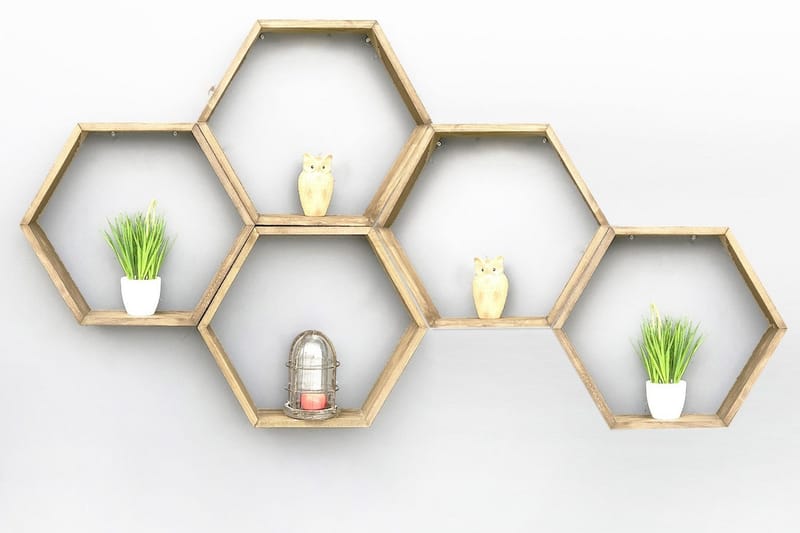 Evila Vägghylla Hexagoner - Trä - Förvaring - Hylla - Vägghylla