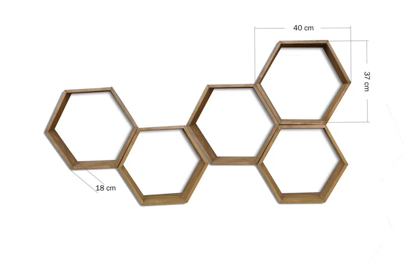 Evila Vägghylla med Hexagoner i Trä - Brun - Förvaring - Hylla - Vägghylla