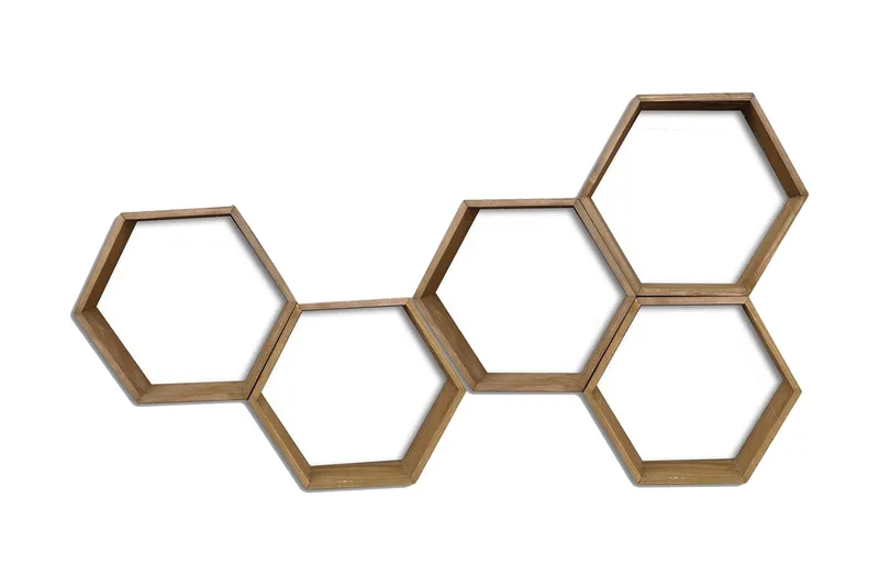 Evila Vägghylla med Hexagoner i Trä, Brun
