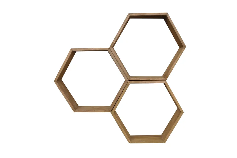 Evila Vägghylla med Hexagoner i Trä, Brun