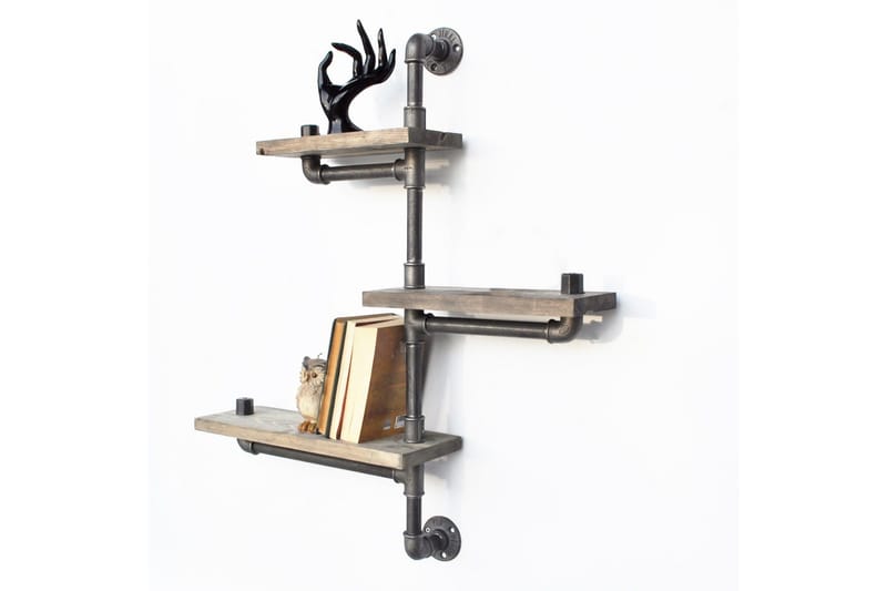 Evila Vägghylla Rör/Trä 3 Hyllor - Svart/Trä - Förvaring - Hylla - Vägghylla