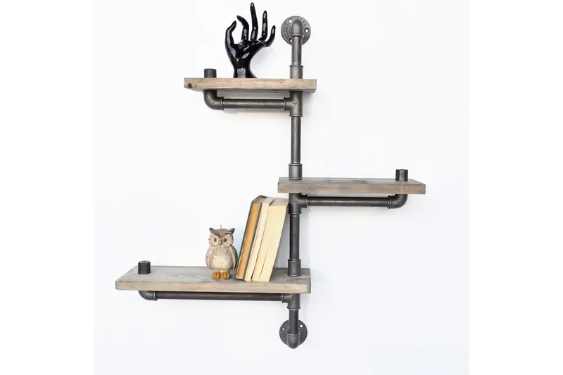 Evila Vägghylla Rör/Trä 3 Hyllor - Svart/Trä - Förvaring - Hylla - Vägghylla