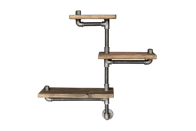 Evila Vägghylla Rör/Trä 3 Hyllor - Svart/Trä - Förvaring - Hylla - Vägghylla