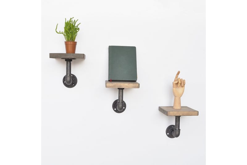 Evila Vägghylla Rör/Trä Liten 3-pack - Svart/Trä - Förvaring - Hylla - Vägghylla