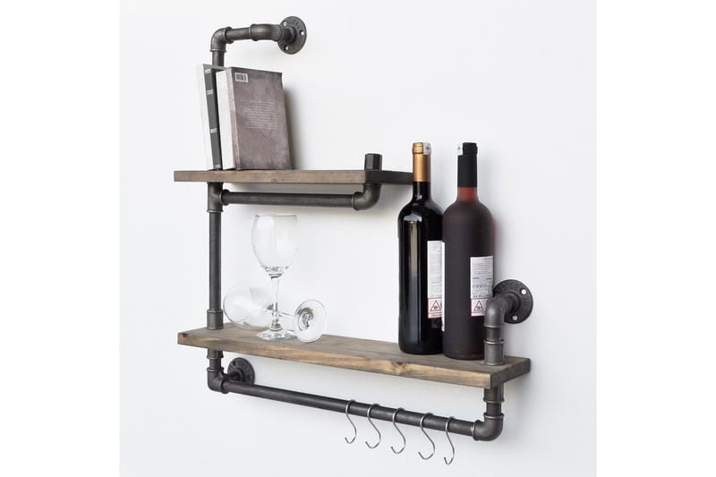 Evila Vägghylla Rör/Trä - Svart/Trä - Förvaring - Hylla - Vägghylla