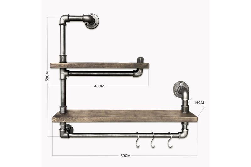 Evila Vägghylla Rör/Trä - Svart/Trä - Förvaring - Hylla - Vägghylla