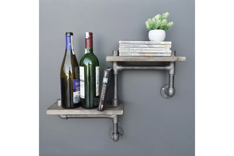 Evila Vägghylla Rör/Trä - Trä/Svart - Förvaring - Hylla - Vägghylla