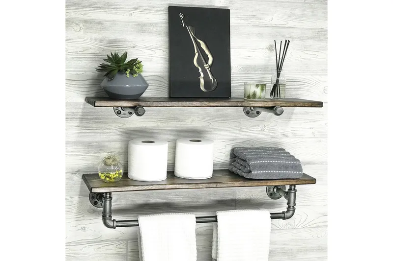 Evila Vägghylla Rör/Trä, Trä/Svart