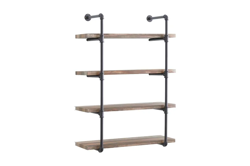 Evila Vägghylla Rör/Trä, Trä/Svart