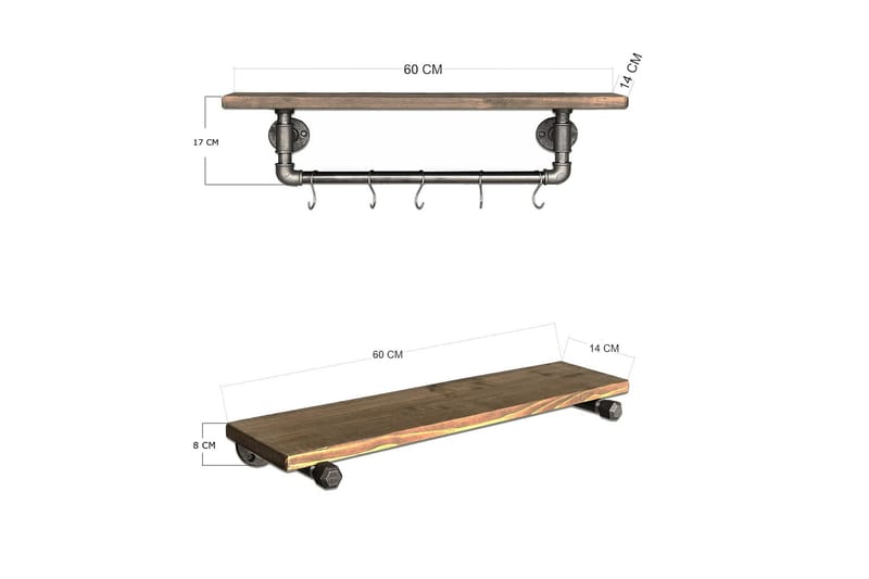 Evila Vägghylla Rör/Trä - Trä/Svart - Förvaring - Hylla - Vägghylla