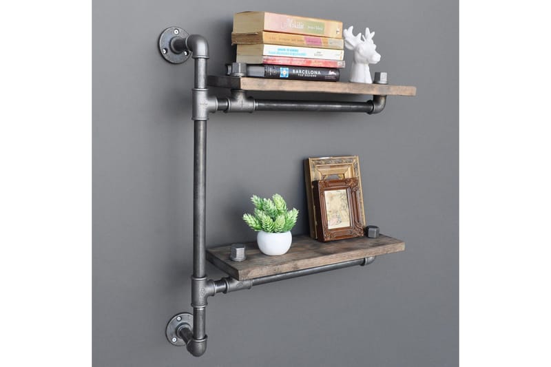 Evila Vägghylla Rör/Trä - Trä/Svart - Förvaring - Hylla - Vägghylla