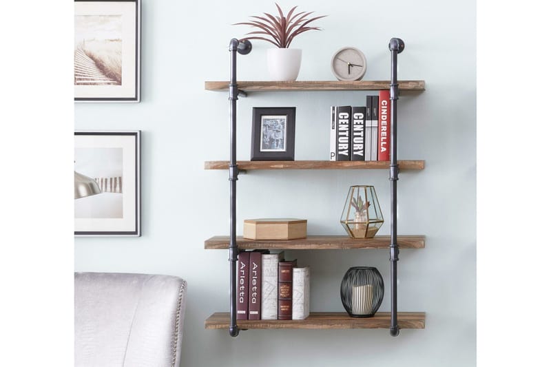 Evila Vägghylla Rör/Trä - Trä/Svart - Förvaring - Hylla - Vägghylla