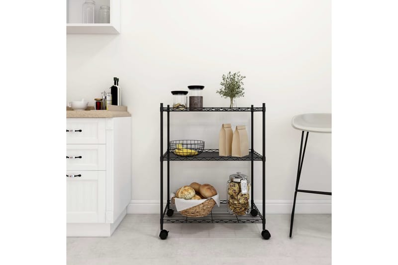 Förvaringshylla med hjul 3 hyllplan 60x35x81 svart 150 kg - Svart - Förvaring - Hylla - Vägghylla