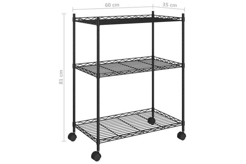 Förvaringshylla med hjul 3 hyllplan 60x35x81 svart 150 kg - Svart - Förvaring - Hylla - Vägghylla