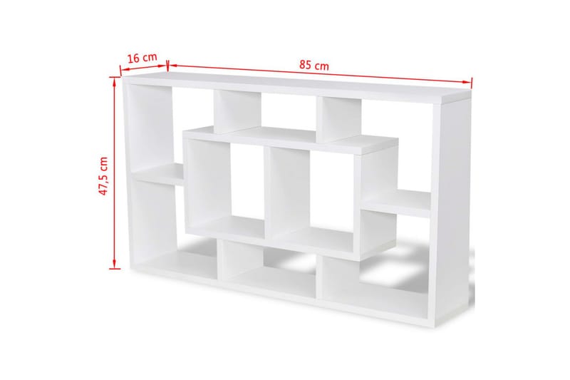 Flytande vägghylla med 8 fack vit - Vit - Vägghylla