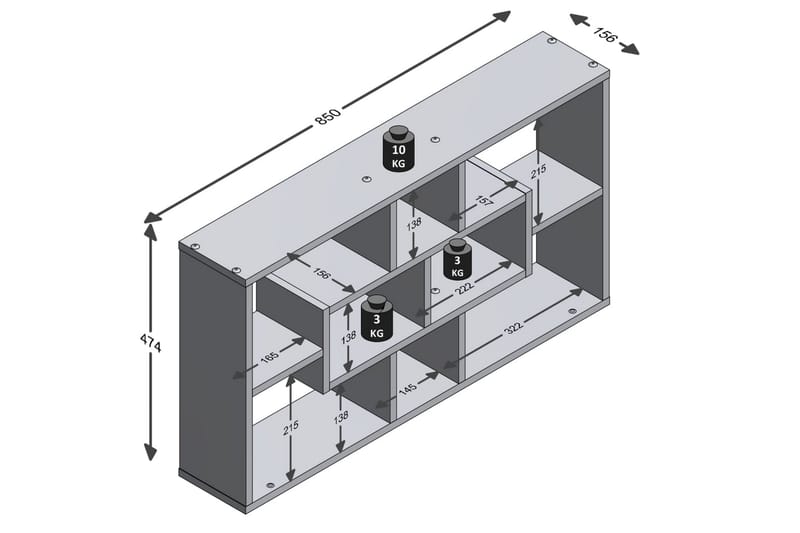 FMD Väggmonterad hylla raktangulär med 8 fack ljus ek - Brun - Vägghylla