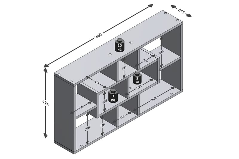 FMD Väggmonterad hylla rektangulär med 8 fack ek - Brun - Vägghylla