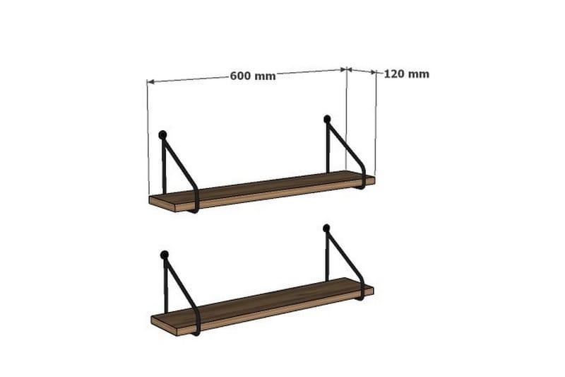 Gattera Vägghylla 60x12 cm 2 Hyllor - Förvaring - Hylla - Vägghylla