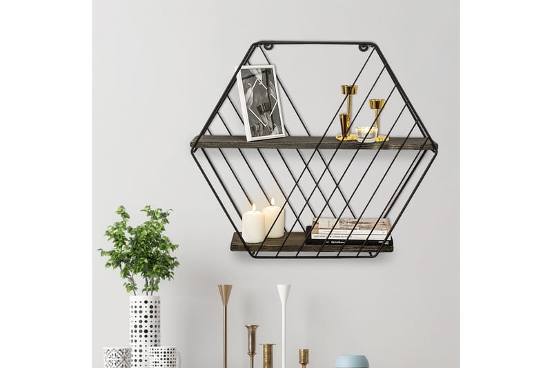 Gullugso Vägghylla 15x60 cm 2-pack - Svart/Valnöt - Förvaring - Hylla - Vägghylla