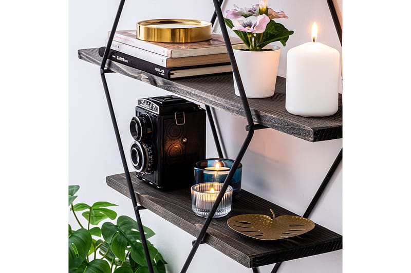 Gyllenlack Vägghylla 60x15 cm 3 Hyllor - Svart/Mörkbrun - Förvaring - Hylla - Vägghylla