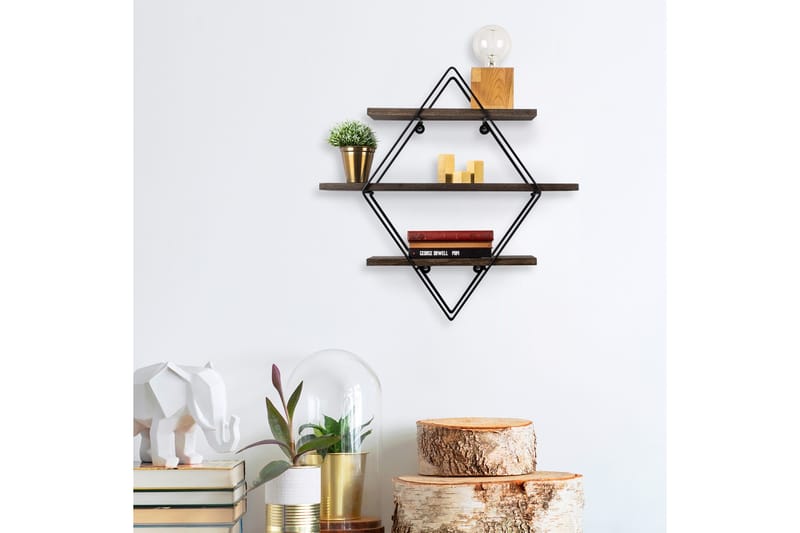 Gyllenlack Vägghylla 60x15 cm 3 Hyllor - Svart/Mörkbrun - Förvaring - Hylla - Vägghylla