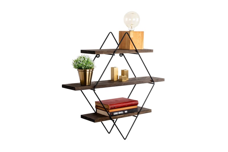 Gyllenlack Vägghylla 60x15 cm 3 Hyllor - Svart/Mörkbrun - Förvaring - Hylla - Vägghylla