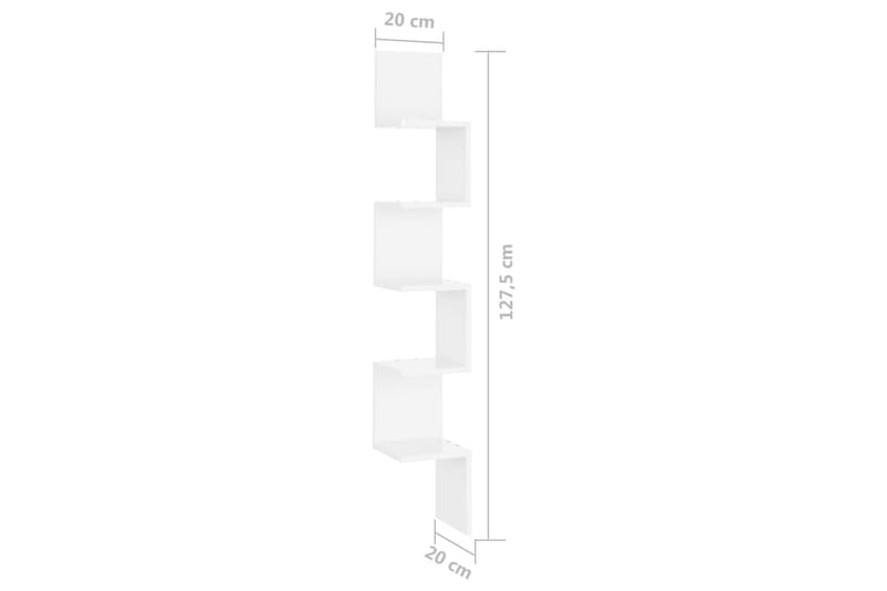 Vägghylla hörn vit högglans 20x20x127,5 cm spånskiva - Vit högglans - Vägghylla