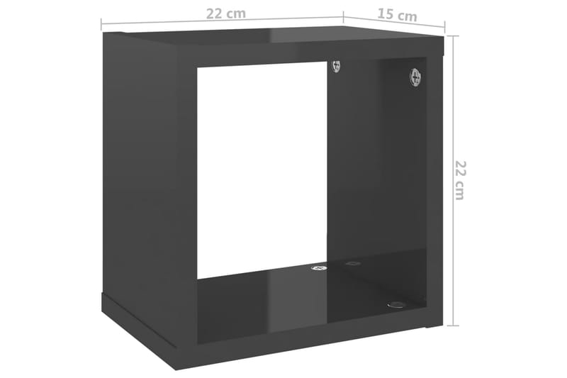 Vägghylla kubformad 2 st grå högglans 22x15x22 cm - Grå högglans - Vägghylla