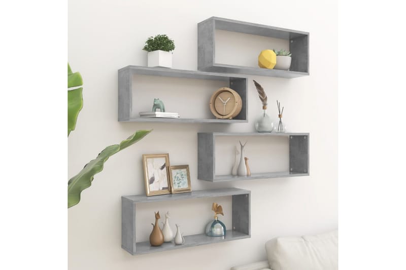 Vägghylla kubformad 4 st betonggrå 60x15x23 cm spånskiva - Betonggrå - Förvaring - Hylla - Vägghylla
