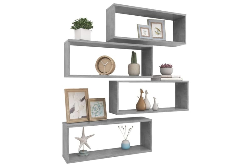 Vägghylla kubformad 4 st betonggrå 60x15x23 cm spånskiva - Betonggrå - Förvaring - Hylla - Vägghylla